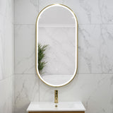 Pill Oval 500mm x 1000mm Frontlit LED Framed Mirror with Demister, Brushed Brass (Gold) Frame