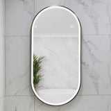 Pill Oval 500mm x 1000mm Frontlit LED Framed Mirror with Demister, Brushed Gunmetal Frame