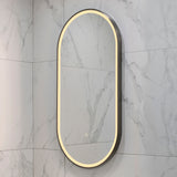 Pill Oval 500mm x 1000mm Frontlit LED Framed Mirror with Demister, Brushed Gunmetal Frame