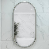Pill Oval 500mm x 1000mm Frontlit LED Framed Mirror with Demister, Brushed Nickel Frame