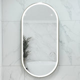 Pill Oval 500mm x 1000mm Frontlit LED Framed Mirror with Demister, Brushed Nickel Frame