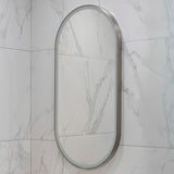 Pill Oval 500mm x 1000mm Frontlit LED Framed Mirror with Demister, Brushed Nickel Frame