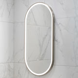 Pill Oval 500mm x 1000mm Frontlit LED Framed Mirror with Demister, Brushed Nickel Frame