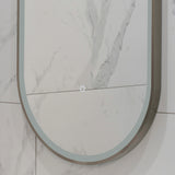 Pill Oval 500mm x 1000mm Frontlit LED Framed Mirror with Demister, Brushed Nickel Frame