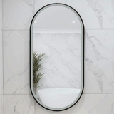 Pill Oval 500mm x 1000mm Frontlit LED Framed Mirror with Demister, Matte Black Frame