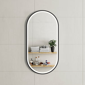 Pill Oval 500mm x 1000mm Frontlit LED Framed Mirror with Demister, Matte Black Frame