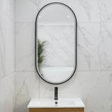 Pill Oval 500mm x 1000mm Frontlit LED Framed Mirror with Demister, Matte Black Frame