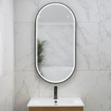 Pill Oval 500mm x 1000mm Frontlit LED Framed Mirror with Demister, Matte Black Frame