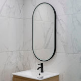 Pill Oval 500mm x 1000mm Frontlit LED Framed Mirror with Demister, Matte Black Frame