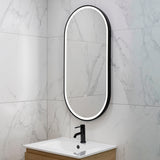 Pill Oval 500mm x 1000mm Frontlit LED Framed Mirror with Demister, Matte Black Frame