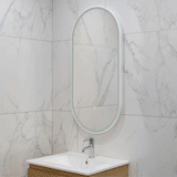 Pill Oval 500mm x 1000mm Frontlit LED Framed Mirror with Demister, Matte White Frame