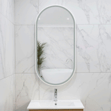 Pill Oval 500mm x 1000mm Frontlit LED Framed Mirror with Demister, Matte White Frame