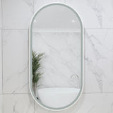 Pill Oval 500mm x 1000mm Frontlit LED Framed Mirror with Demister, Matte White Frame