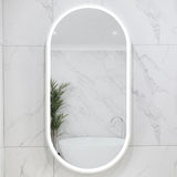 Pill Oval 500mm x 1000mm Frontlit LED Framed Mirror with Demister, Matte White Frame