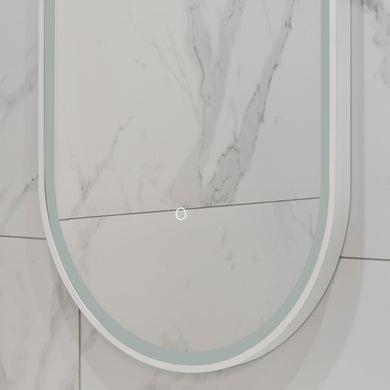 Pill Oval 500mm x 1000mm Frontlit LED Framed Mirror with Demister, Matte White Frame