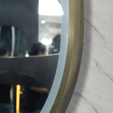 Pill Oval 600mm x 900mm Frontlit LED Framed Mirror with Demister, Brushed Brass (Gold) Frame
