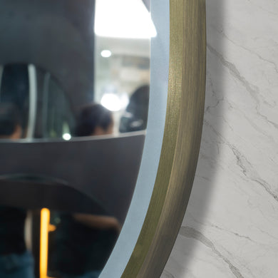 *Clearance* Pill Oval 1200mm x 900mm Frontlit LED Framed Mirror with Demister, Brushed Brass (Gold) Frame