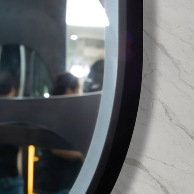*Clearance* Pill Oval 700mm x 1000mm Frontlit LED Framed Mirror with Demister, Matte Black Frame