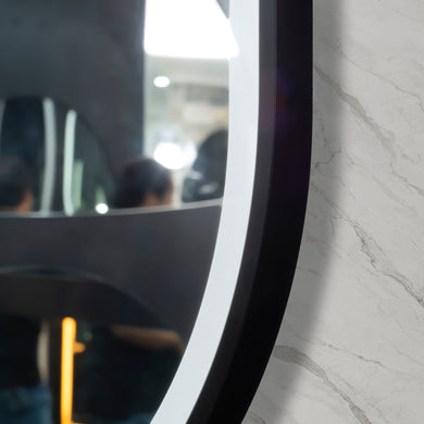 *Clearance* Pill Oval 1200mm x 900mm Frontlit LED Framed Mirror with Demister, Matte Black Frame