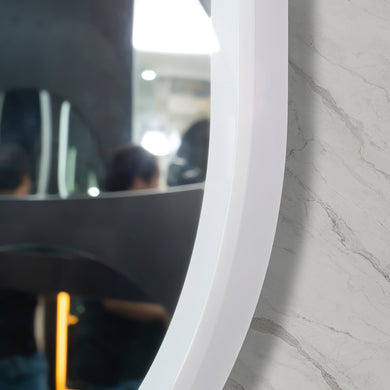 *Clearance* Pill Oval 500mm x 800mm Frontlit LED Framed Mirror with Demister, Matte White Frame