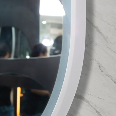 *Clearance* Pill Oval 500mm x 800mm Frontlit LED Framed Mirror with Demister, Matte White Frame