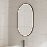 Pill Oval 500mm x 800mm Frontlit LED Framed Mirror with Demister, Matte Black Frame