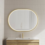 Pill Oval 1200mm x 900mm Frontlit LED Framed Mirror with Demister, Brushed Brass (Gold) Frame