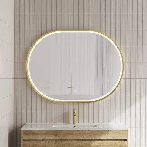 Pill Oval 1200mm x 900mm Frontlit LED Mirror with Brushed Brass (Gold ...