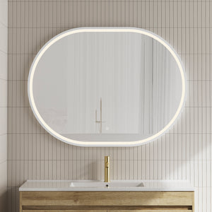 Pill Oval 1200mm x 900mm Frontlit LED Framed Mirror with Demister, Matte White Frame