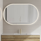 Pill Oval 1500mm x 900mm Frontlit LED Framed Mirror with Demister, Matte White Frame