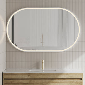 Pill Oval 1500mm x 900mm Frontlit LED Framed Mirror with Demister, Matte White Frame