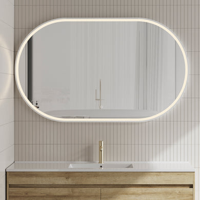 Pill Oval 1500mm x 900mm Frontlit LED Framed Mirror with Demister, Matte White Frame