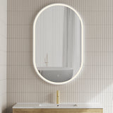 Pill Oval 750mm x 1200mm Frontlit LED Framed Mirror with Demister, Matte White Frame