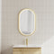 Pill Oval 500mm x 800mm Frontlit LED Mirror with Brushed Brass (Gold) Frame and Demister
