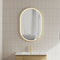 Pill Oval 600mm x 900mm Frontlit LED Mirror with Brushed Brass (Gold) Frame and Demister