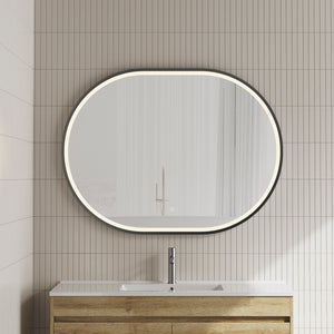 Pill Oval 1200mm x 900mm Frontlit LED Framed Mirror with Demister, Matte Black Frame