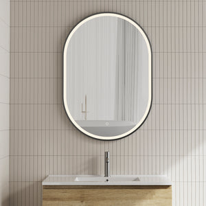 Pill Oval 700mm x 1000mm Frontlit LED Framed Mirror with Demister, Matte Black Frame