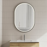 Pill Oval 700mm x 1000mm Frontlit LED Framed Mirror with Demister, Matte Black Frame