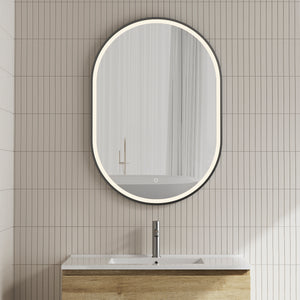 Pill Oval 700mm x 1000mm Frontlit LED Framed Mirror with Demister, Matte Black Frame