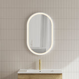 Pill Oval 500mm x 800mm Frontlit LED Framed Mirror with Demister, Matte White Frame *Clearance Stock*
