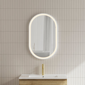 Pill Oval 500mm x 800mm Frontlit LED Framed Mirror with Demister, Matte White Frame