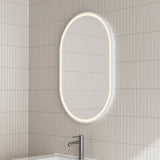 Pill Oval 500mm x 800mm Frontlit LED Framed Mirror with Demister, Matte White Frame