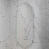 Pill Oval 500mm x 1000mm Frontlit and Backlit LED Frameless Mirror with Frosted Glass Border and Demister