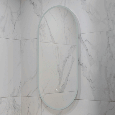Pill Oval 500mm x 1000mm Frontlit and Backlit LED Frameless Mirror with Frosted Glass Border and Demister