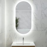 Pill Oval 500mm x 1000mm Frontlit and Backlit LED Frameless Mirror with Frosted Glass Border and Demister