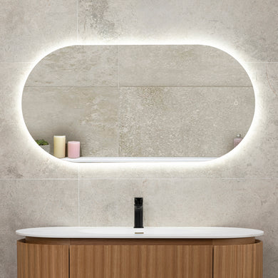 *Clearance* Pill Oval 600mm x 1200mm Backlit LED Frameless Mirror with Polished Edge and Demister