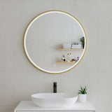 Circa Round 800mm Frontlit LED Framed Mirror with Demister, Brushed Brass (Gold) Frame