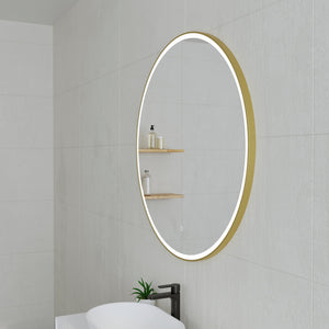 Circa Round 800mm Frontlit LED Framed Mirror with Demister, Brushed Brass (Gold) Frame *Clearance Stock*