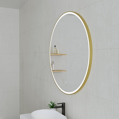 *Clearance* Circa Round 1000mm Frontlit LED Framed Mirror with Demister, Brushed Brass (Gold) Frame