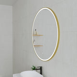 Circa Round 800mm Frontlit LED Framed Mirror with Demister, Brushed Brass (Gold) Frame